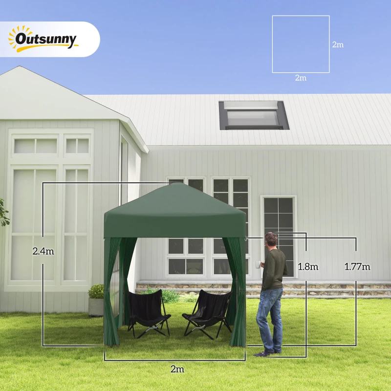 Outsunny 2 x 2m Pop Up Gazebo, w/Side Walls, Windows-Green(m-3)