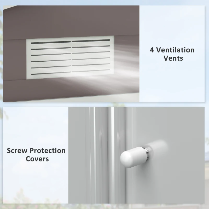 Outsunny 7ft x 4ft Lockable Polypropylene Garden Storage Shed Storage w/ Air Vents Steel Grey(m-7)