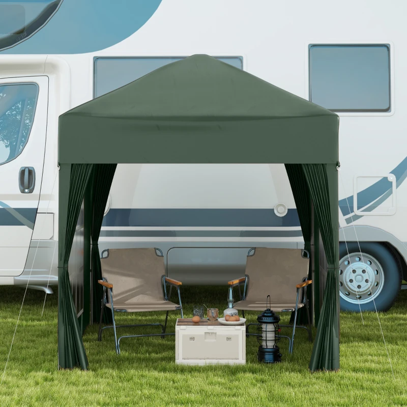Outsunny 2 x 2m Pop Up Gazebo, w/Side Walls, Windows-Green(m-8)