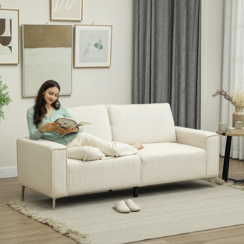 HOMCOM Modernes 3-Sitzer-Sofa, Weiche Couch mit Rückenkissen, Polstersofa für Wohnzimmer, Schlafzimmer, Homeoffice, Cremeweiß(m-2)