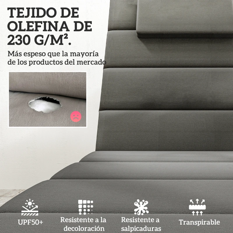 Outsunny Pack 2 Cojines para Tumbonas Plegables 203x66x3 cm con Reposacabezas y Correas de Sujeción Gris Oscuro