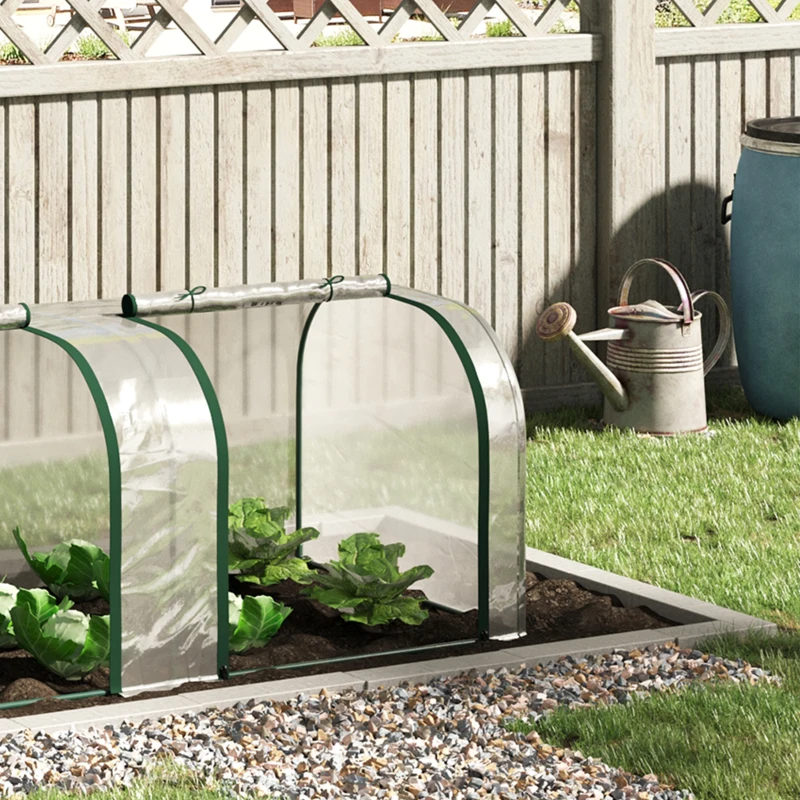Outsunny Sera tip tunel din PVC transparent si otel, pentru plante si flori, cu usi cu fermoar, 295x100x80 cm