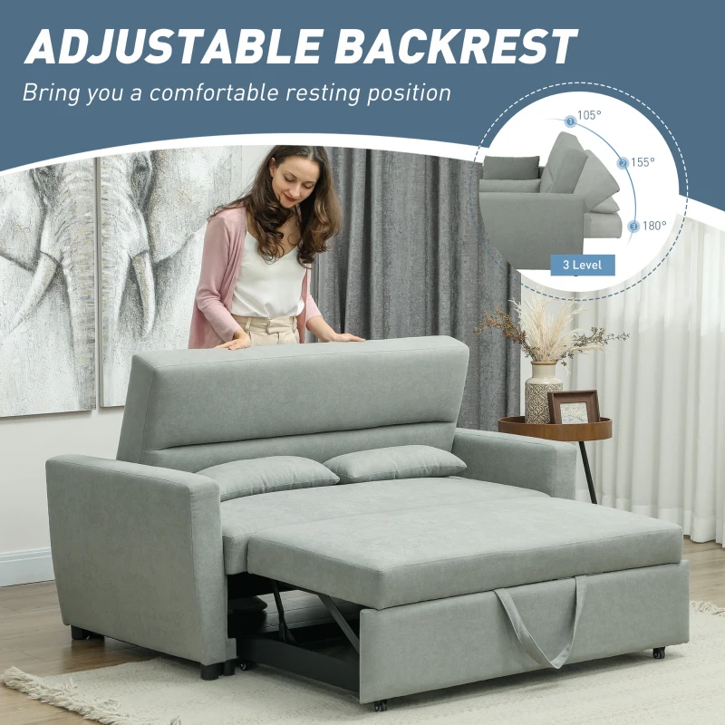 HOMCOM 2-zitsbank met bedfunctie, verstelbare rugleuning, gestoffeerde bank, fluwelen look, voor woonkamer, slaapkamer, lichtgrijs