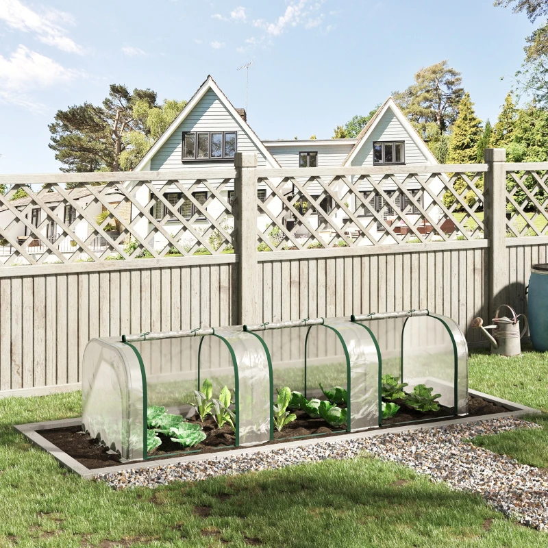 Outsunny Sera tip tunel din PVC transparent si otel, pentru plante si flori, cu usi cu fermoar, 295x100x80 cm