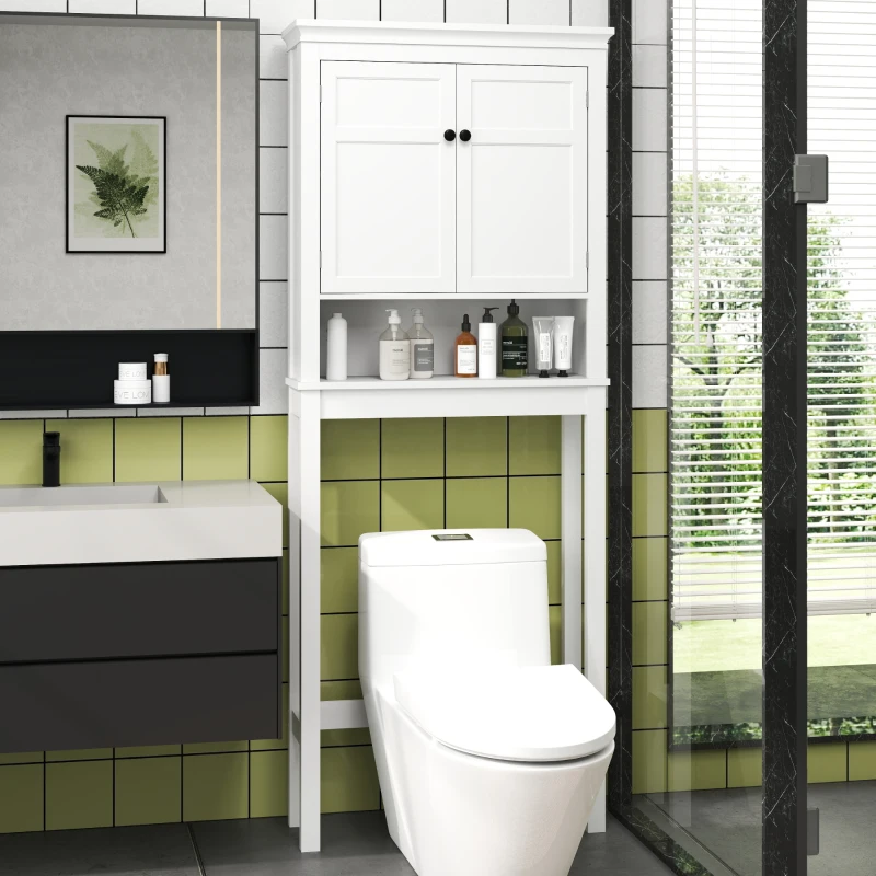 HOMCOM Móvel sobre Sanita Armário para Máquina de Lavar Roupa com 2 Portas Compartimento e Prateleira Ajustável 70x20x175 cm Branco