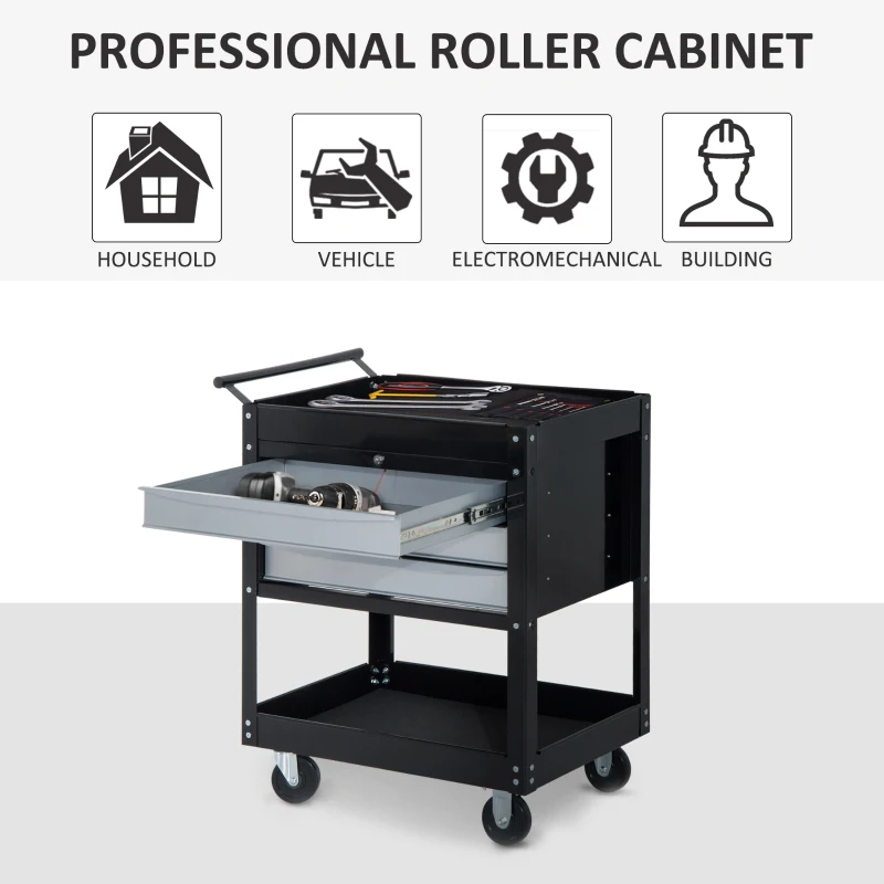 HOMCOM Caucior pentru Atelier Profesional Comoda pentru Scule in Lamiera, Nero, 68x46x88cm