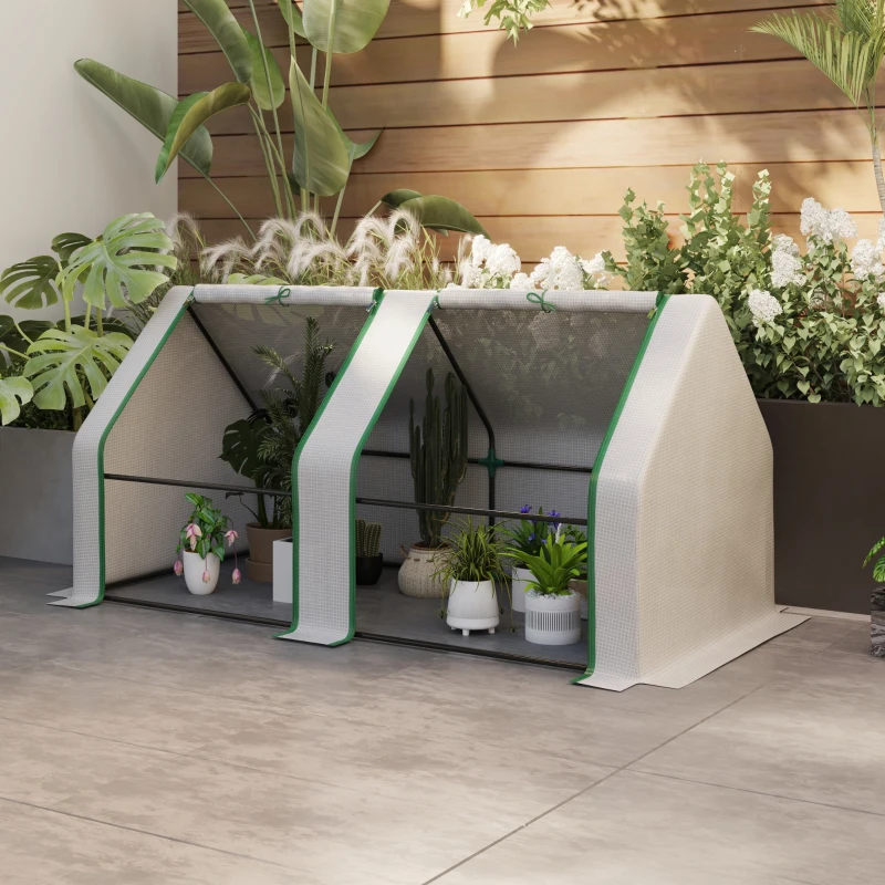 Outsunny Estufa de Jardim 180x90x90 cm Tipo Casa Tubo de Aço com 2 Acessos Estufa Pequena para Cultivo de Plantas Branco