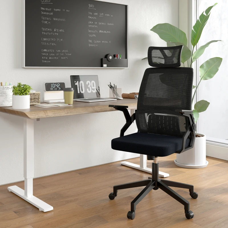 Vinsetto Cadeira de Escritório de Malha Cadeira de Escritório Giratória com Altura e Apoio para a Cabeça Ajustáveis 58x61x102-119 cm Preto