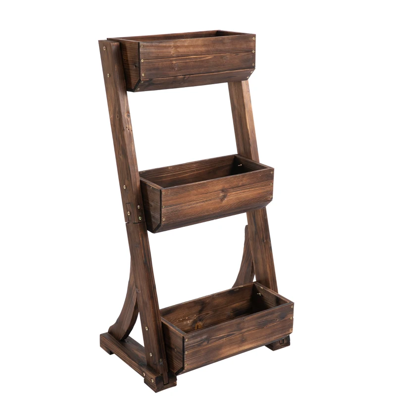 Outsunny ghiveci vertical lemn pe 3 nivele 61x48x118cm, maro