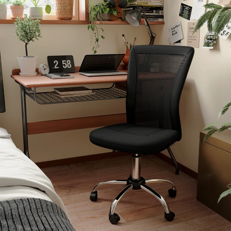 Vinsetto Cadeira de Escritório de Malha Giratória sem Apoio para os Braços com Altura Ajustável Carga 43x58x90-100 cm Preto