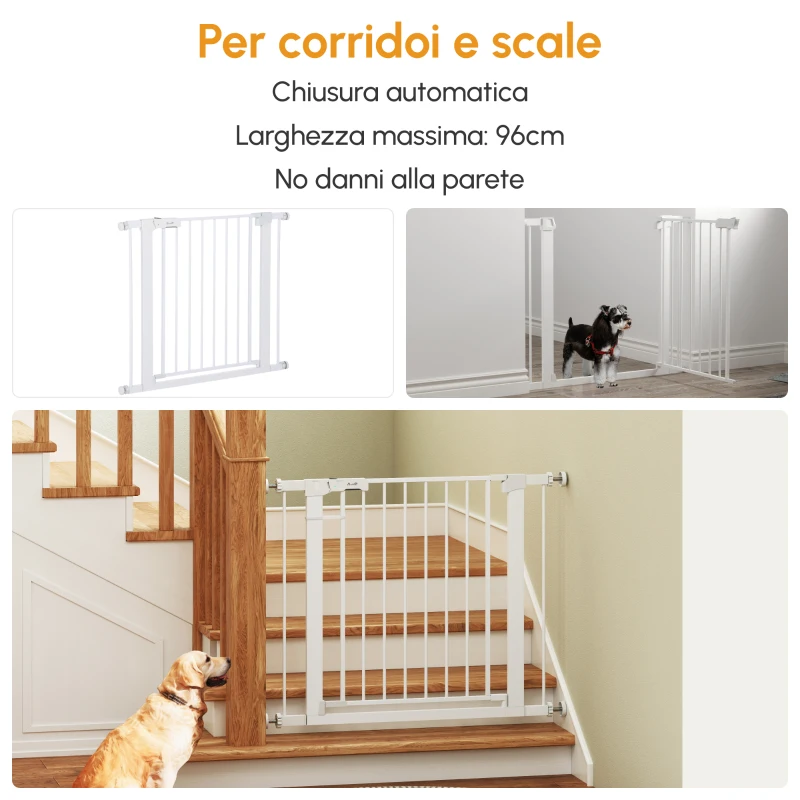 PawHut Cancelletto di Sicurezza per Cani, Fissaggio a Pressione Larghezza Regolabile 75-96cm