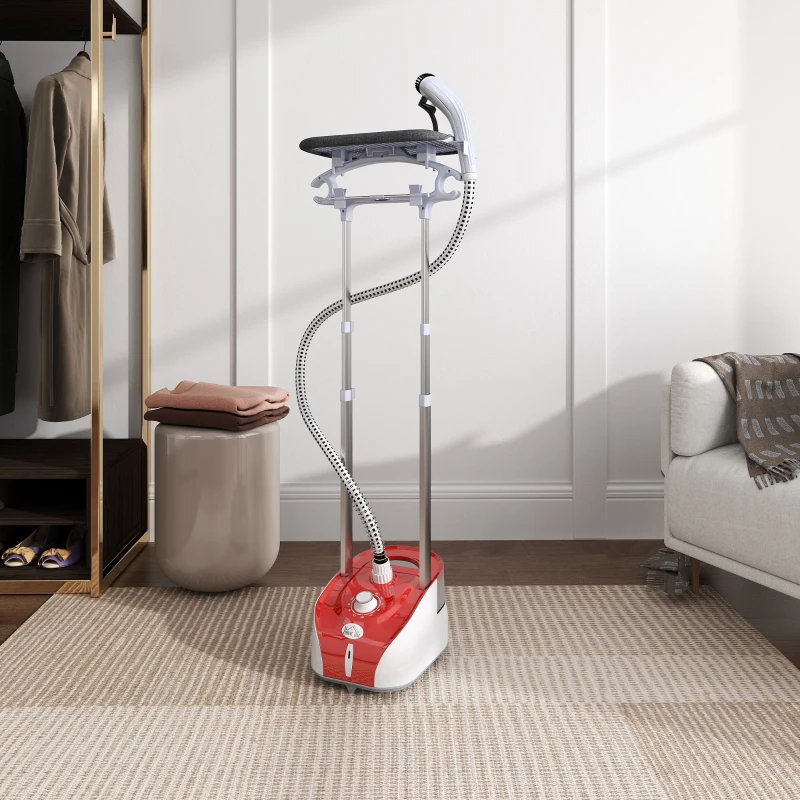 HOMCOM Ferro de Engomar a Vapor para Roupa 1800W Temperatura Ajustável em 11 Níveis Depósito de 2 L Aquecimento em 38s 35x25x47-118,5 cm Vermelho