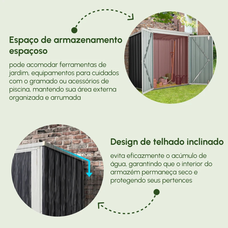 Outsunny Abrigo de Jardim 1,26 m² de Aço Galvanizado com 2 Portas para Armazenamento de Ferramentas 147x86x134 cm Preto