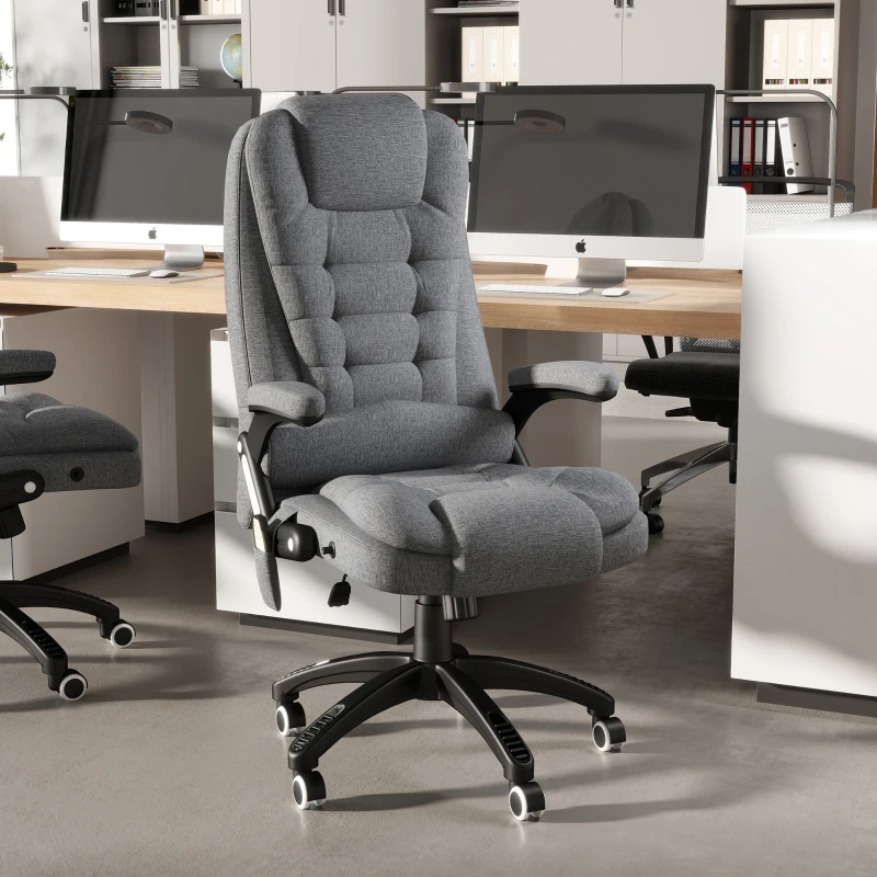 Vinsetto Cadeira de Escritório com 6 Pontos de Massagem Reclinável até 130° com Função de Aquecimento 68x72x110-120 cm Cinza