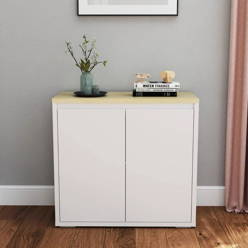 HOMCOM Aparador de Sala de Estar Armário de Armazenamento com 2 Portas e Prateleira Ajustável 80x37x75 cm Branco e Madeira