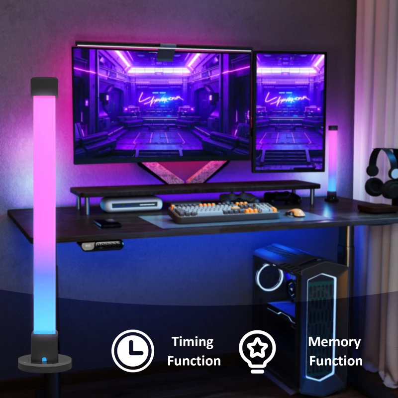 HOMCOM 2-Delige LED Lampenset, Tafellamp met App- en Afstandsbediening, Muzieksynchronisatie, Kleurmodi, Timer, Wit