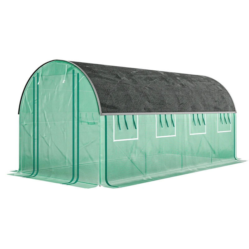 Outsunny Invernadero de Túnel 4,5x2x2 m con Cubierta PE 140 g/m² Paredes Laterales Enrollables 8 Ventanas y 2 Puertas Verde