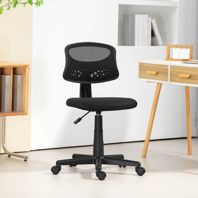 HOMCOM Cadeira de Escritório sem Apoio para os Braços com Encosto de Malha Respirável Altura Ajustável 43x48x78-88 cm Preto