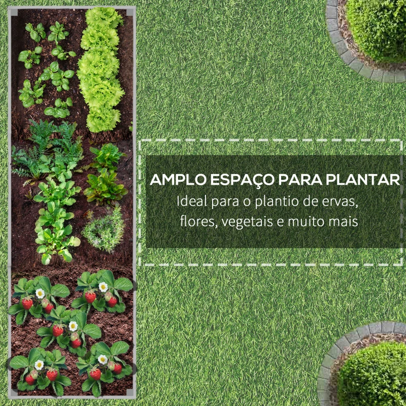 Outsunny Floreira Exterior com Rodas com Tecido não Tecido Floreira com Sistema de Drenagem 96x30,6x30 cm Madeira Acinzentada