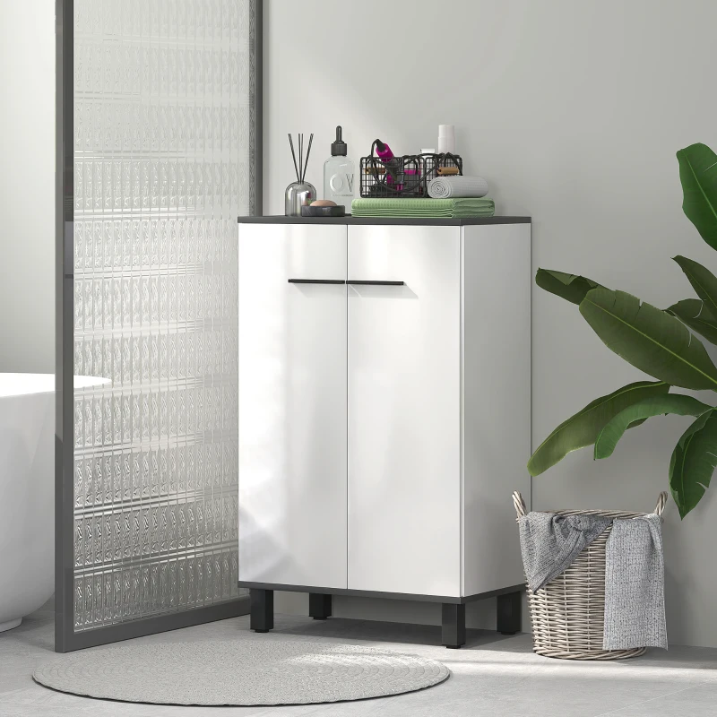 HOMCOM Armário Casa de Banho Móvel Auxiliar Casa de Banho com Portas Prateleiras Ajustáveis e Sistema Anti-Tombo 60x34x94 cm Branco
