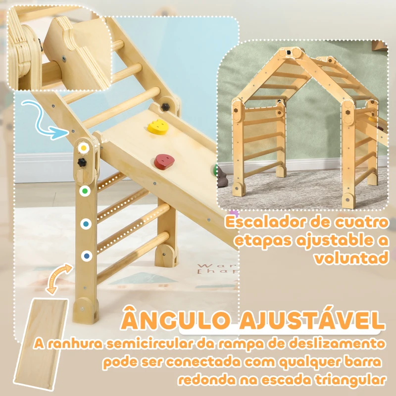 AIYAPLAY Escalada para Crianças 3 em 1 Estrutura de Escalada Dobrável com Rampa para Escorregar ou Escalar Jogo de Aprendizagem 175x70x89 cm Multicor