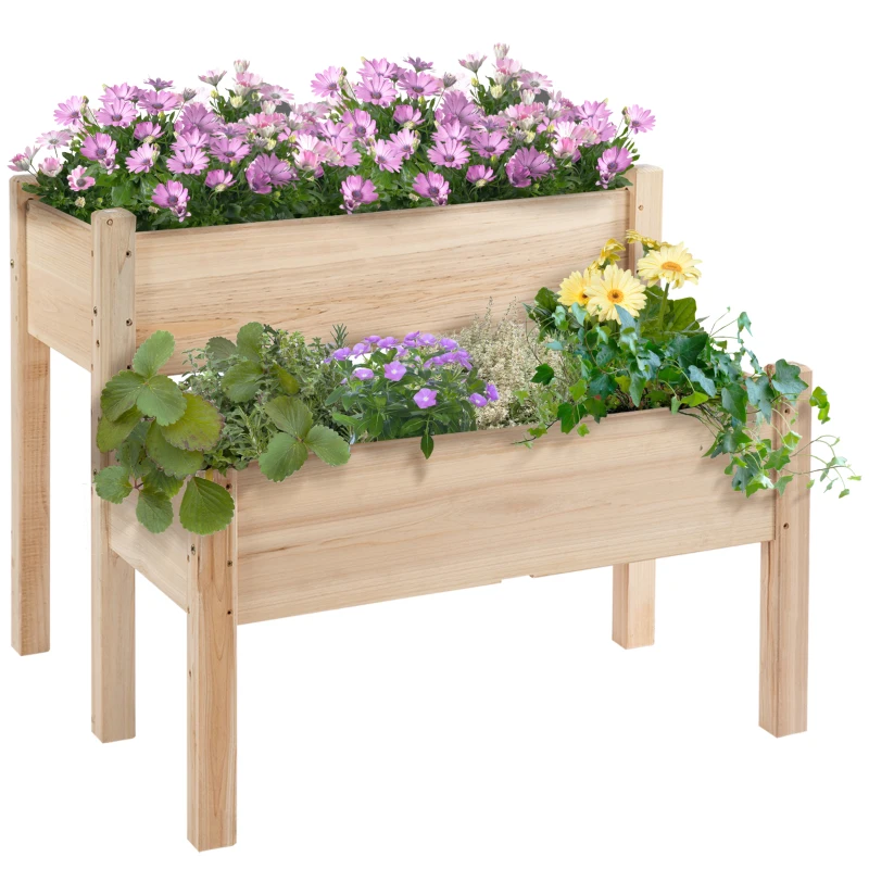 Outsunny Horta Elevada de Madeira de 2 Níveis Horta para Cultivo de Plantas Flores Verduras 86x85x72 cm Madeira