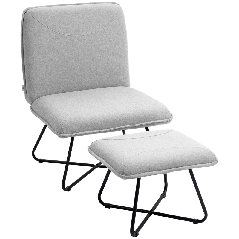 HOMCOM Poltrona Sala de Estar com Apoio para os Pés Poltrona Relax com Pés de Aço em Forma de Cruz Cinza Claro
