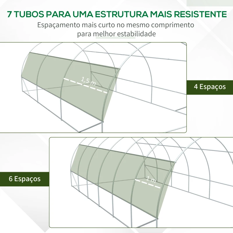 Outsunny Estufa de Túnel de Jardim 597x300x200 cm com Porta Lateriais e Janelas Enroláveis Cobertura de PE 140g/m² e Metal Galvanizado Verde