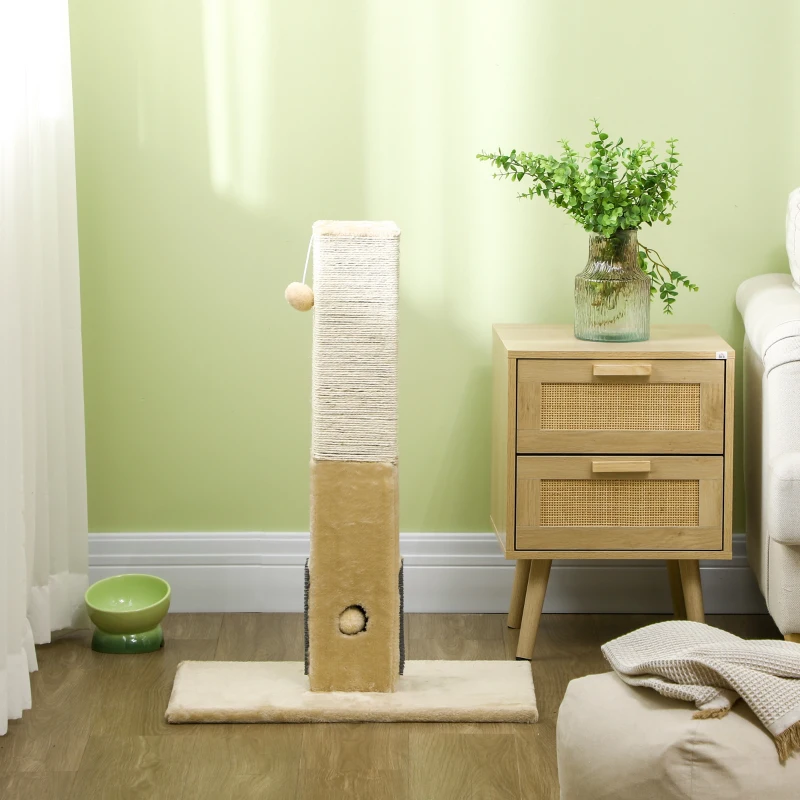 PawHut Poste Arranhador para Gatos 79 cm Arranhador para Gatos com Bola Suspensa e Poste de Juta 59,5x39x79 cm Creme e Bege