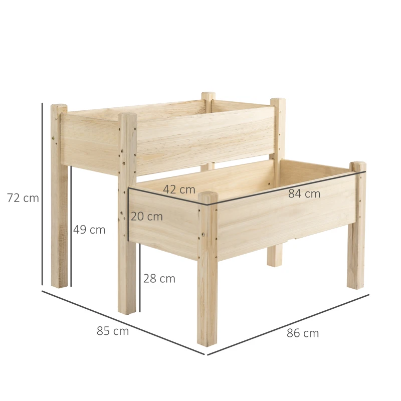 Outsunny Horta Elevada de Madeira de 2 Níveis Horta para Cultivo de Plantas Flores Verduras 86x85x72 cm Madeira