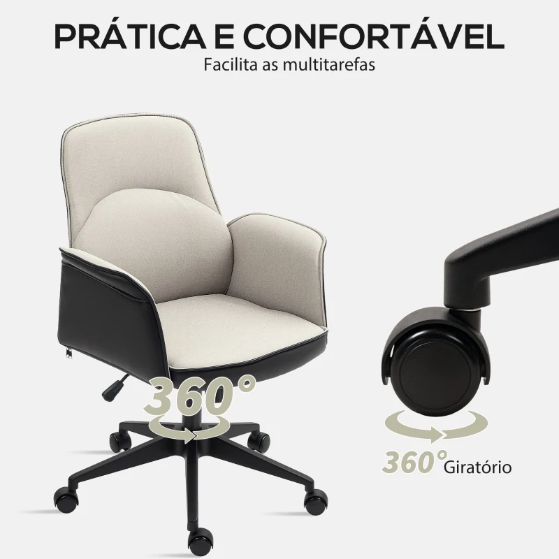 HOMCOM Cadeira de Escritório Giratória com Altura Ajustável Basculante Apoio para os Braços 66x65x93-103 cm Bege e Preto
