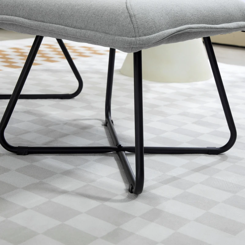 HOMCOM Poltrona Sala de Estar com Apoio para os Pés Poltrona Relax com Pés de Aço em Forma de Cruz Cinza Claro