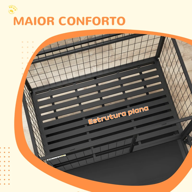 PawHut Gaiola para Cães com Parte Superior Rebatível Suporte de Tigelas Bandeja Amovível Rodas e Porta Dupla 109x72x79 cm Preto