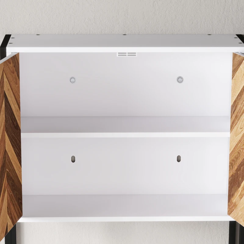 HOMCOM Armário de Parede para Casa de Banho com 2 Portas Prateleiras Ajustáveis e Prateleira Aberta 59x20x60 cm Branco e Madeira