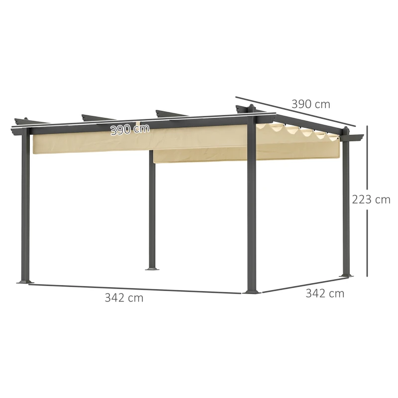 Outsunny Verstelbare Tuin-Pergola, Paviljoen met Aluminium Frame, Buiten Baldakijn, voor Tuin, Balkon, Terras, Beige