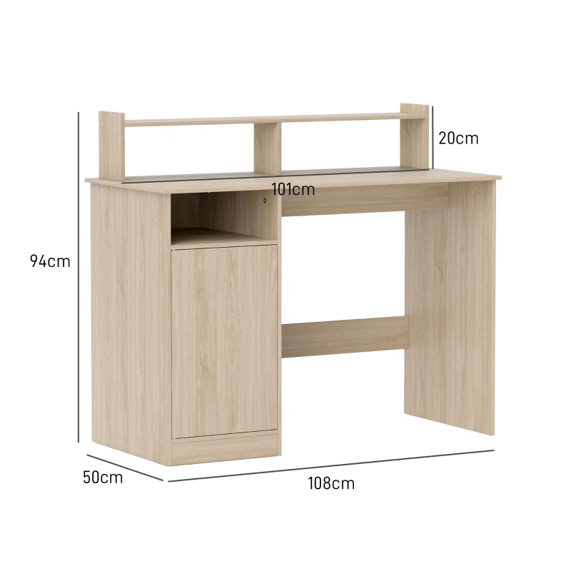 HOMCOM Secretária Moderna com Prateleiras e Suporte para Monitor Mesa de Estudo 108x50x94 cm Madeira