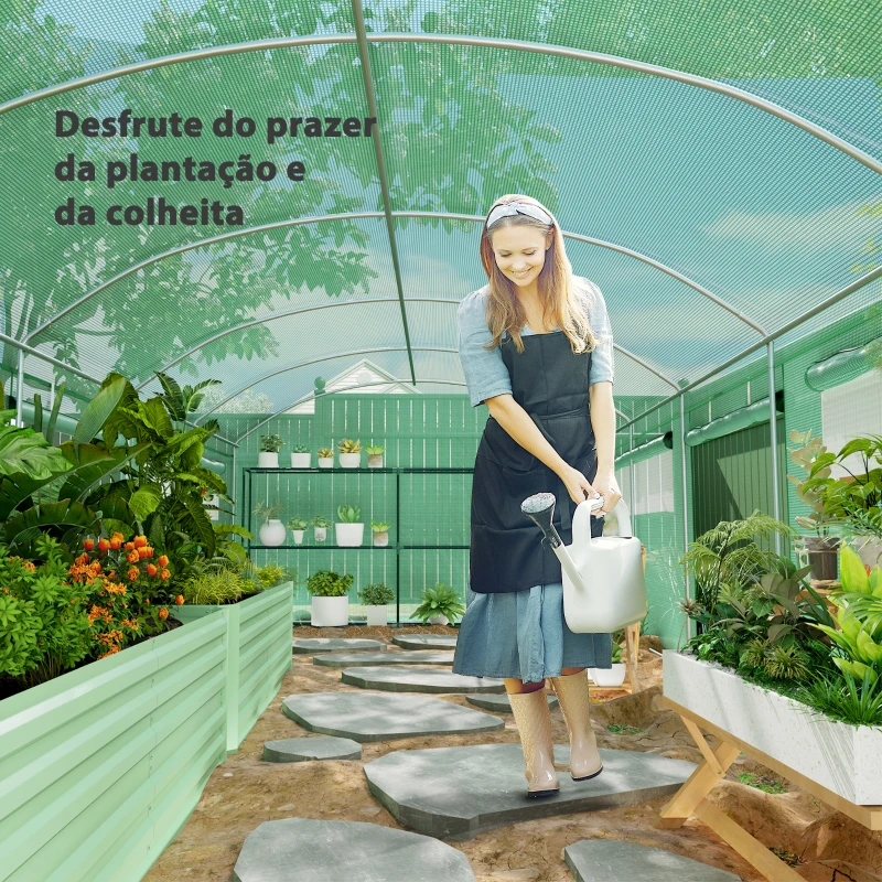 Outsunny Estufa tipo Túnel 6x3x2 m Estufa de Exterior com 4 Janelas de Malha Cobertura de PE Anti UV e 3 Portas Enroláveis Verde