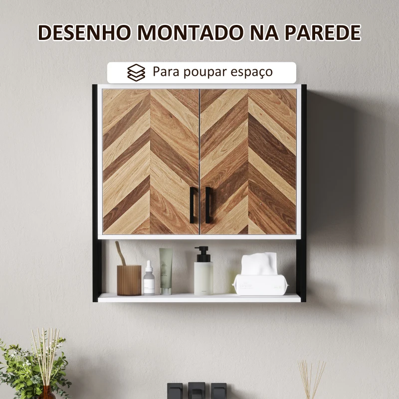 HOMCOM Armário de Parede para Casa de Banho com 2 Portas Prateleiras Ajustáveis e Prateleira Aberta 59x20x60 cm Branco e Madeira