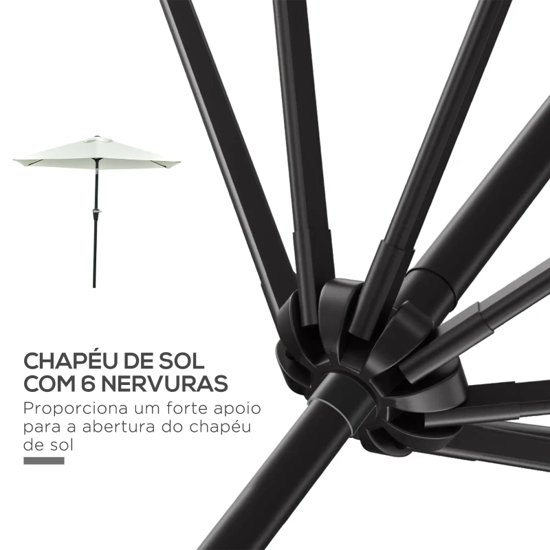 Outsunny Chapéu de Sol de Jardim Ø230x216 cm com Teto Ajustável Abertura Manual Impermeável para Terraço Pátio Piscina Praia Creme
