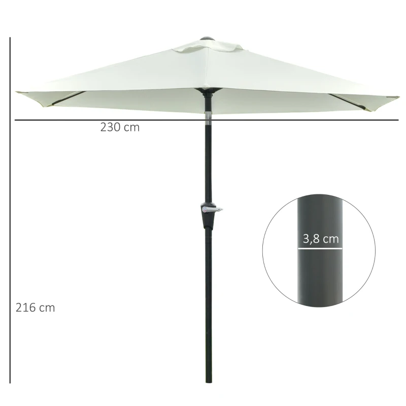 Outsunny Chapéu de Sol de Jardim Ø230x216 cm com Teto Ajustável Abertura Manual Impermeável para Terraço Pátio Piscina Praia Creme