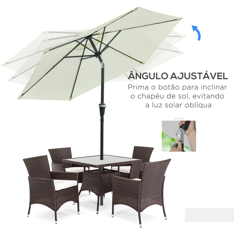 Outsunny Chapéu de Sol de Jardim Ø230x216 cm com Teto Ajustável Abertura Manual Impermeável para Terraço Pátio Piscina Praia Creme