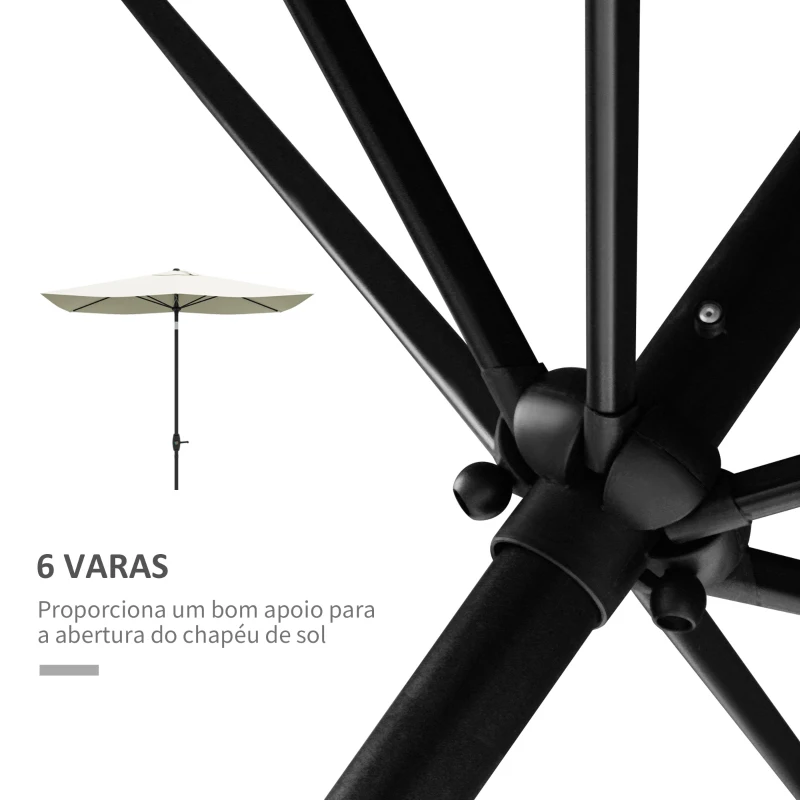 Outsunny Chapéu de Sol de Jardim 290x205x248 cm Proteção UV50+ Chapéu de Sol Inclinável com Teto de Ventilação e Manivela Creme
