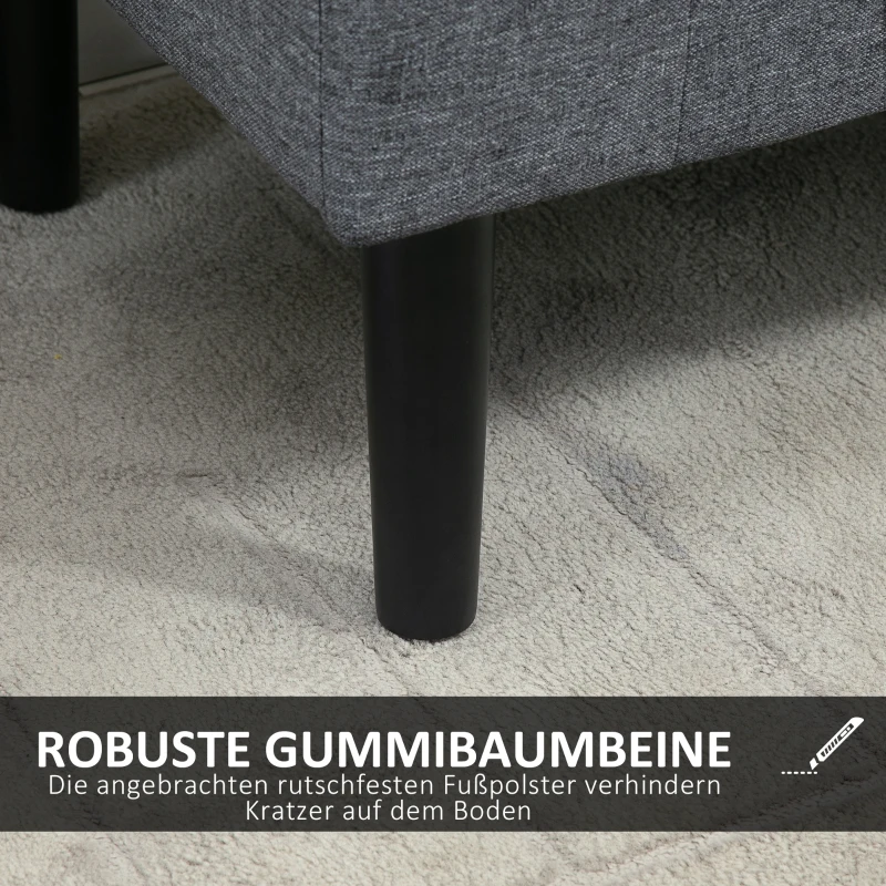HOMCOM Zitbank met Opbergruimte, Gestoffeerde Bank, Belastbaar tot 130 kg, Linnenlook, Rubberhout, 116 x 44 x 58 cm, Lichtgrijs(m-5)