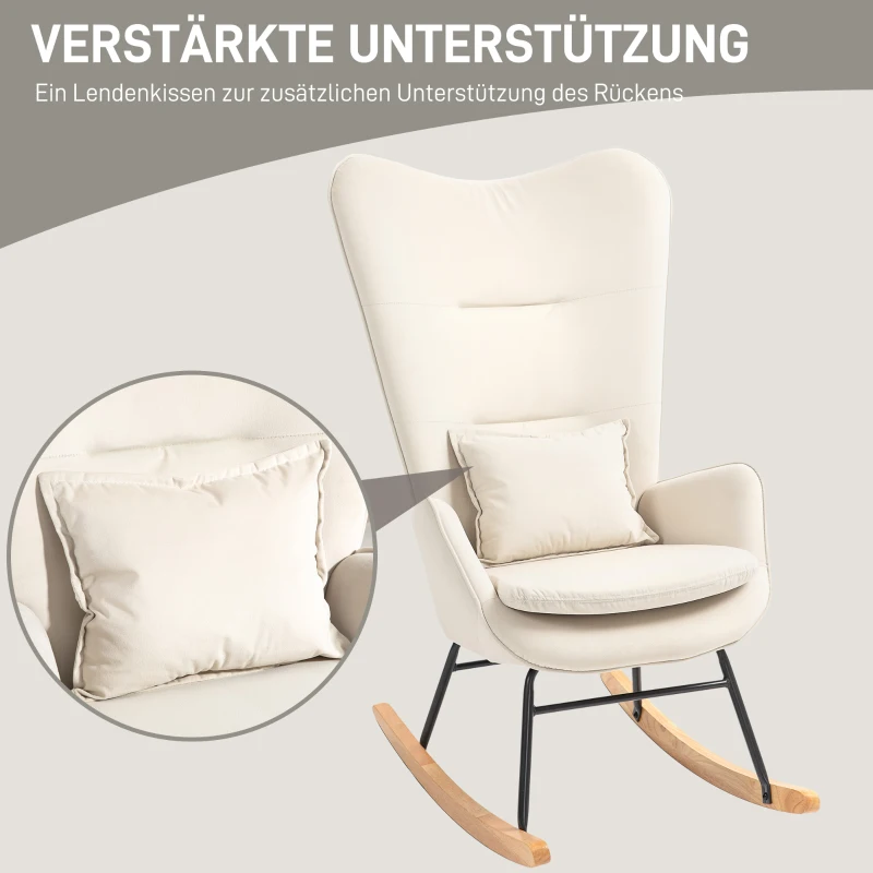 HOMCOM Schommelstoel in Samt-uitstraling met Lendenkussen, tot 120 kg, 67 x 85 x 112 cm, Crèmewit(m-5)
