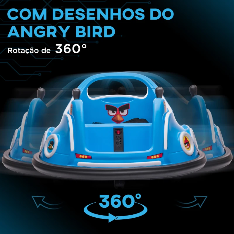 AIYAPLAY Carrinho de Choque Elétrico para Crianças com Licença Angry Birds Bateria 12V Rotação  de 360° Luzes LED Música 73x73x44 cm Azul