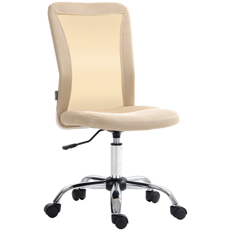 Vinsetto Cadeira de Escritório de Malha Cadeira de Escritório Giratória sem Apoio para os Braços com Altura Ajustável Carga Máxima 100 kg para Escritório Dormitório 43x56x90-100 cm Bege