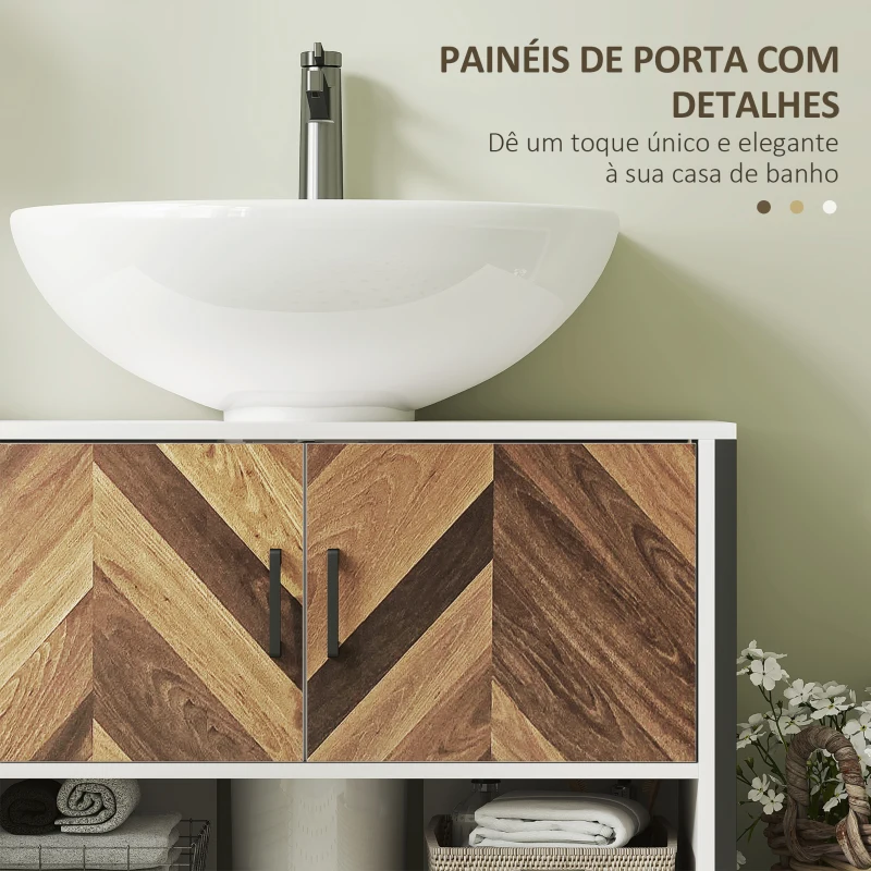HOMCOM Móvel para Lavatório Pousar Móvel Casa de Banho com 2 Portas e Compartimento Aberto para Lavatório com ou sem Pedestral 80x40x60 cm Branco e Madeira