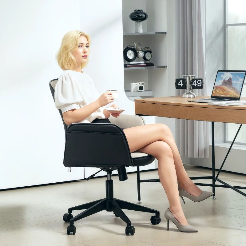HOMCOM Cadeira de Escritório Giratória com Altura Ajustável Basculante Apoio para os Braços 66x65x93-103 cm Bege e Preto