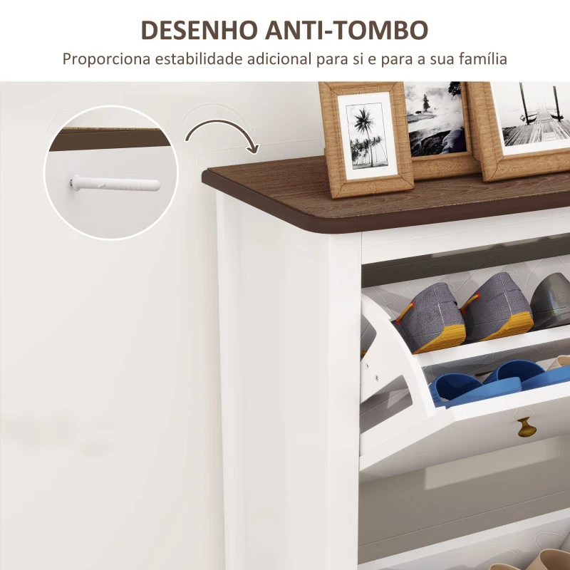 HOMCOM Móvel Sapateira Estilo Francês Sapateira com 2 Gavetas Prateleiras Ajustáveis para 16 Pares de Sapato 84x29x109 cm Branco