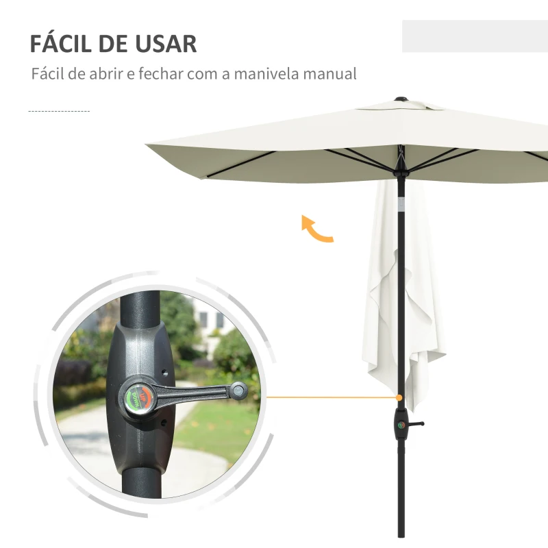 Outsunny Chapéu de Sol de Jardim 290x205x248 cm Proteção UV50+ Chapéu de Sol Inclinável com Teto de Ventilação e Manivela Creme
